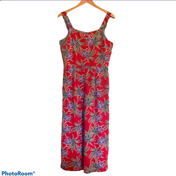 Moon River Tropical Jumpsuit Capri Length Jumper Romper rust green blue floral M - Picture 2 of 9